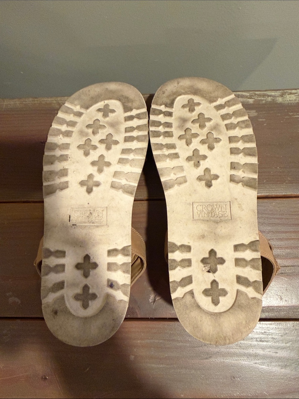 Crown Vintage Tan T-Strap Ankle Buckle Sandals - Picture 3 of 5